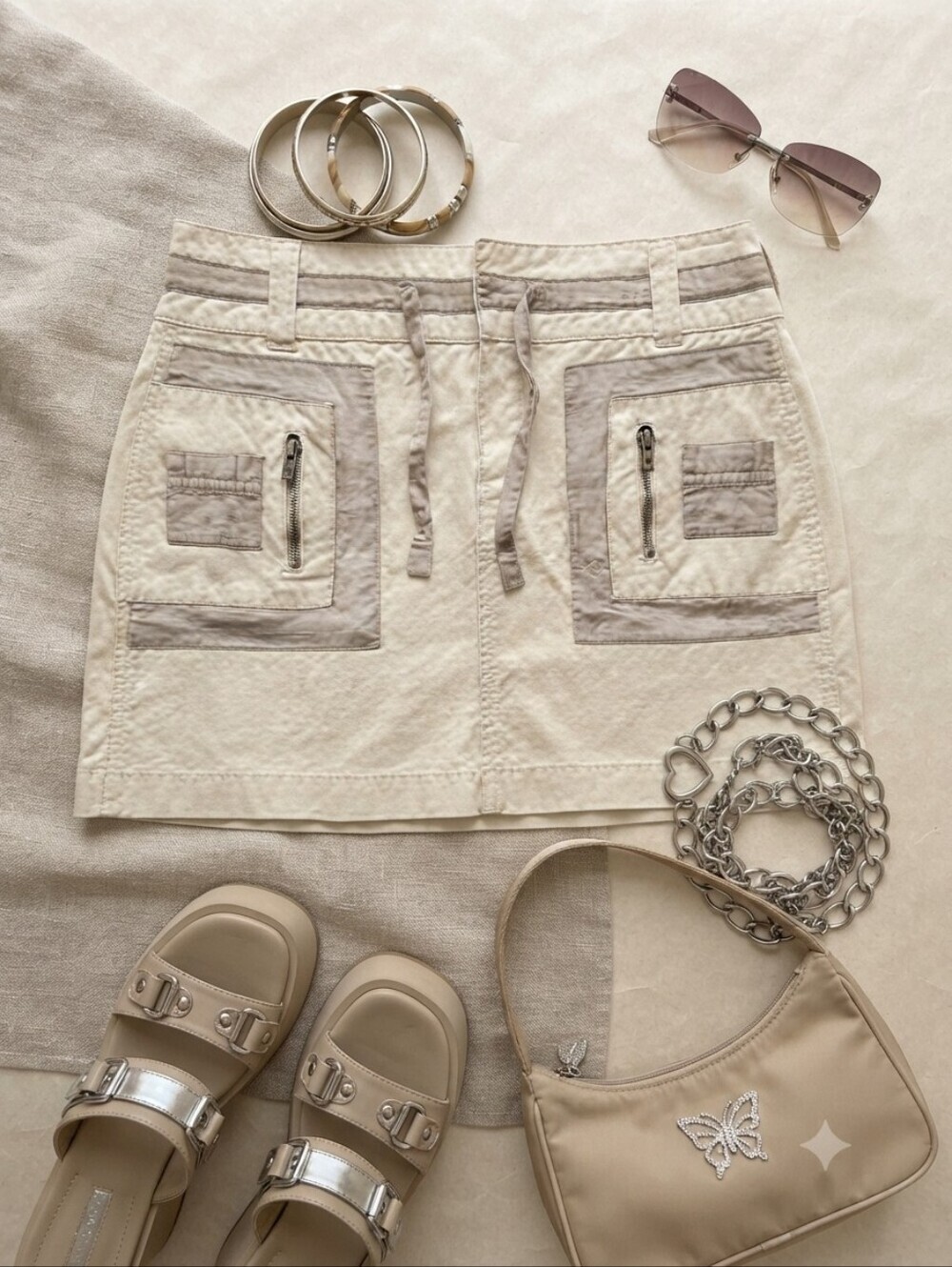 Y2K Mossimo Cream/Taupe/Gray Mini Skirt